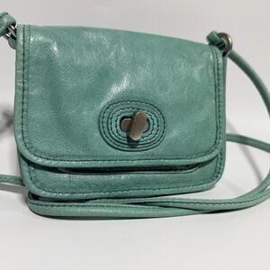 Vintage Fossil Mini Crossbody Leather Purse Aqua Y2K Small Travel Silver 6.5"